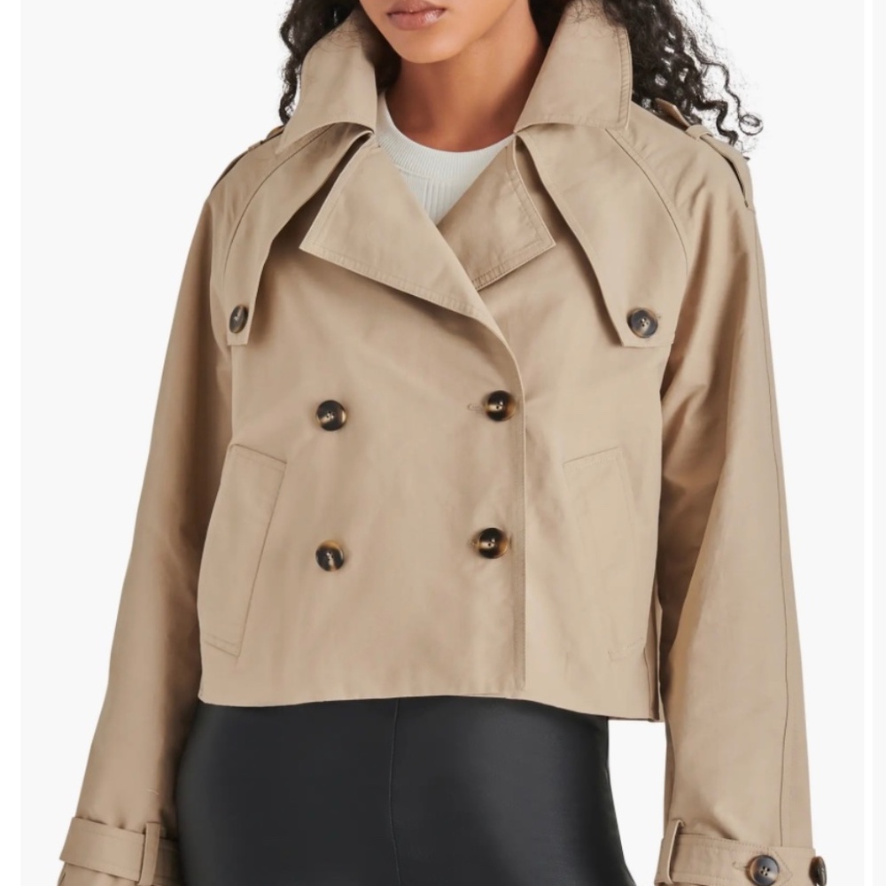 Steve Madden Sirus Cropped Double-Breasted Trench Jacket - Medium Khaki NWT
